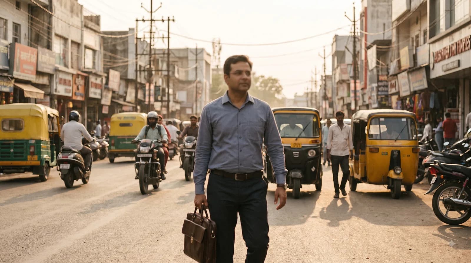 A busy commercial street in Raipur, Chhattisgarh