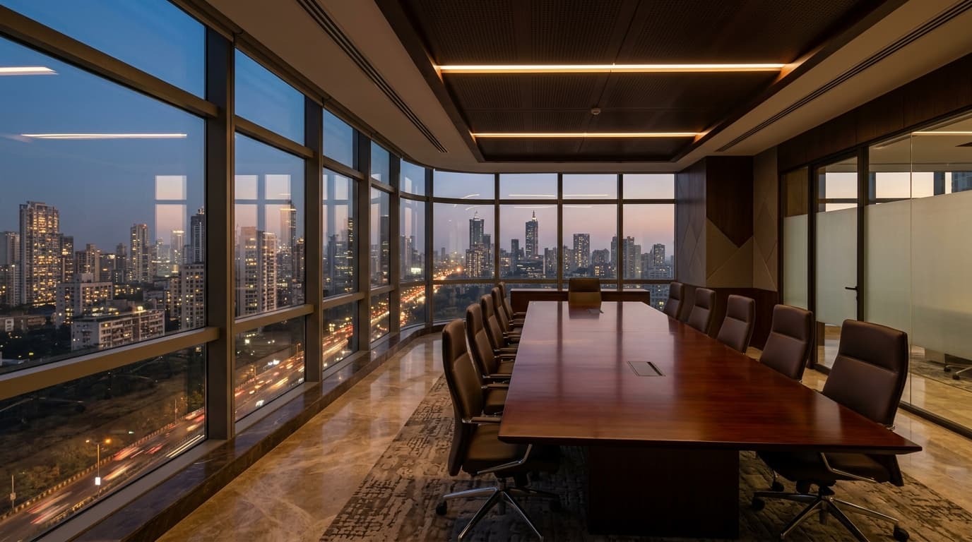 Chartered Accountant firm executive office overlooking Raipur commercial district